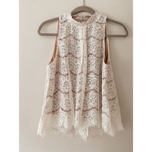 Women's High Neck Sleeveless Lace Blouse